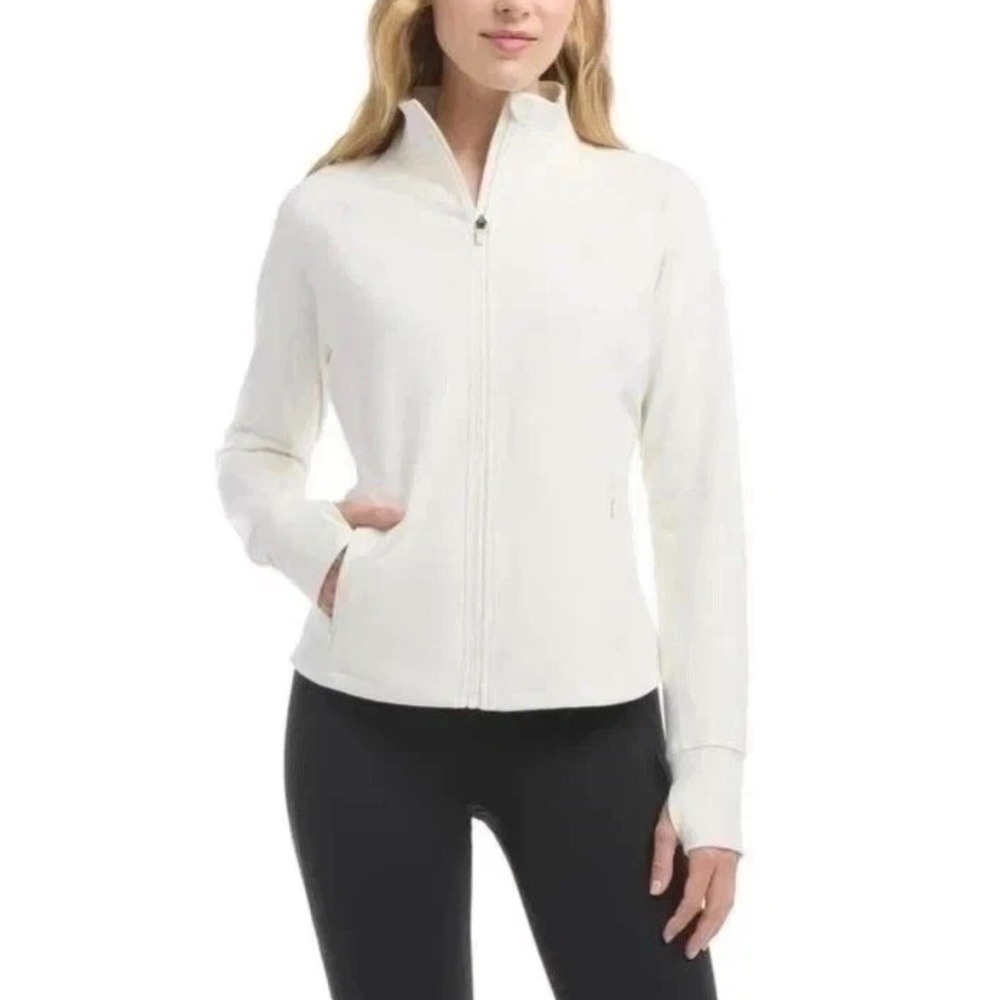 Jockey Womens Satin Stitch Yoga Jacket Off White Full Zip Thumbholes •XL• Layer